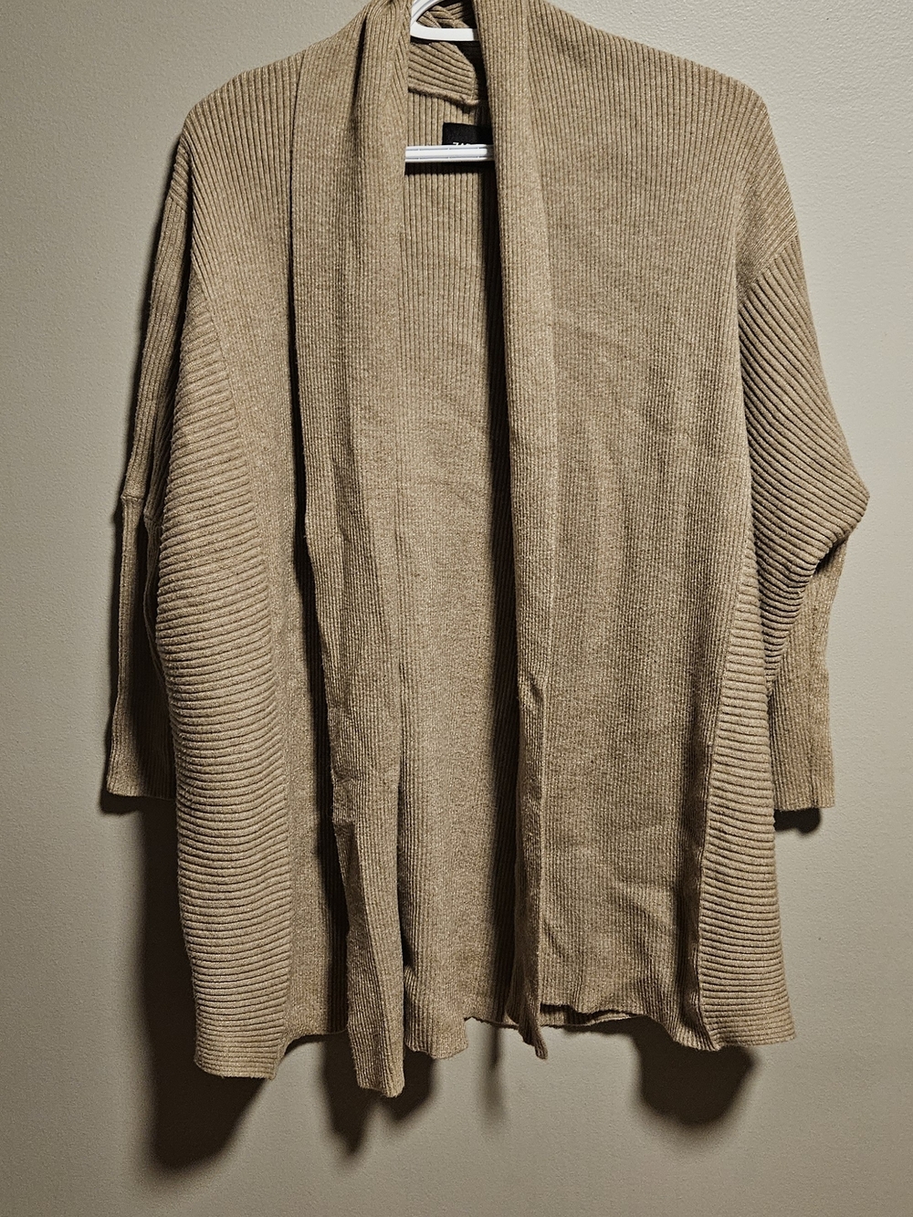 Zara Beige Open-Front Ribbed Cardigan